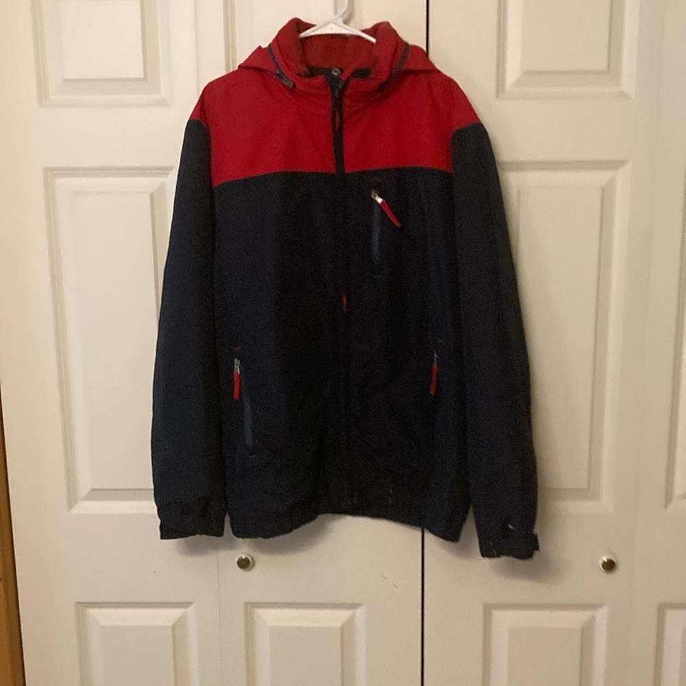 Tommy Hilfiger men’s double zip hooded jacket navy and red XL